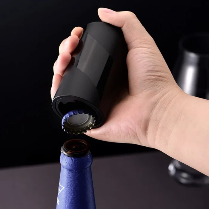 Automatic Beer Bottle Opener with Magnetic Cap Catcher - Gentle on Caps, No Damage - Effortless Push-Down Wine and Beer Cap Opener