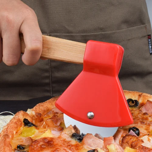 Unique Pizza Slicer with Bamboo Handle - Stainless Steel Pizza Cutter for Effortless Pizza Cutting