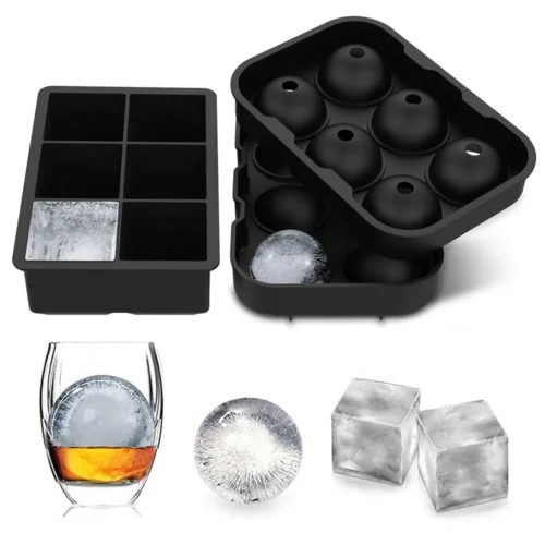 Large Ice Cube Mold for Cocktails and Whiskey – 6-Grid Round and Square Ice Cube Maker