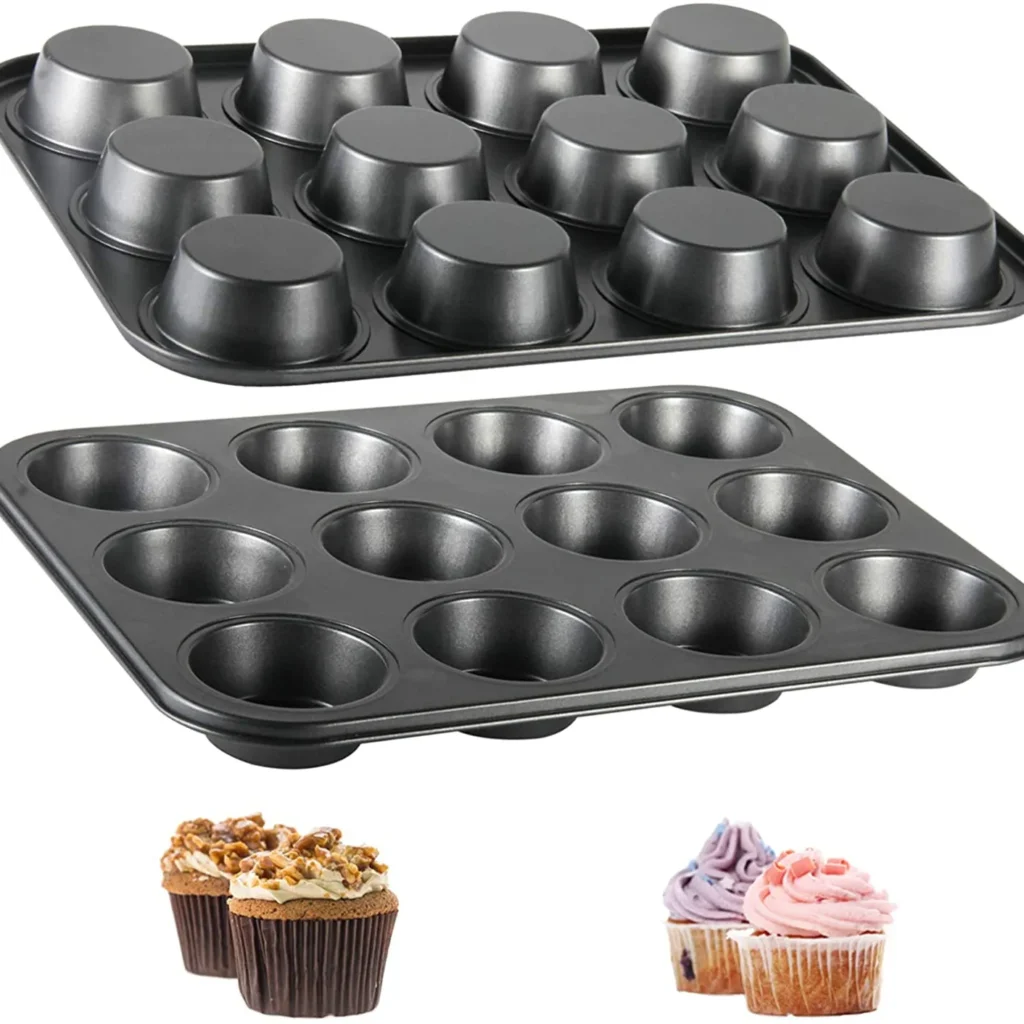 Carbon Steel Non-Stick Square Cupcake Pan - Available in 6 or 12 Cups - Muffin Tray for Perfect Cupcake and Muffin Baking - Essential Bakeware