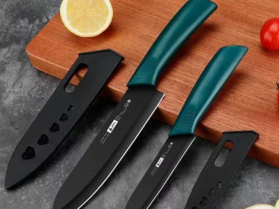 Complete Knife Set with Stainless Steel Blades and Cutting Board for Safe and Portable Kitchen Preparations