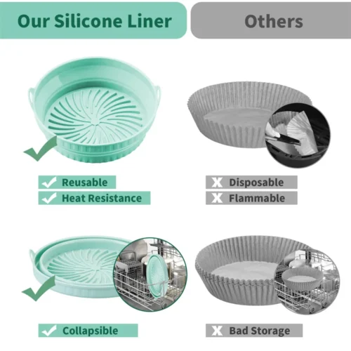 Foldable Air Fryer Silicone Basket - Perfect Reusable Liner for Baking and Cooking
