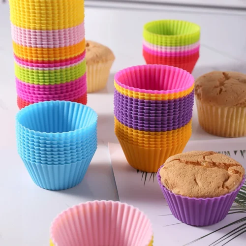 Set of 12 Colorful Silicone Cake Cup Liners – Perfect Muffin and Cupcake Baking Molds