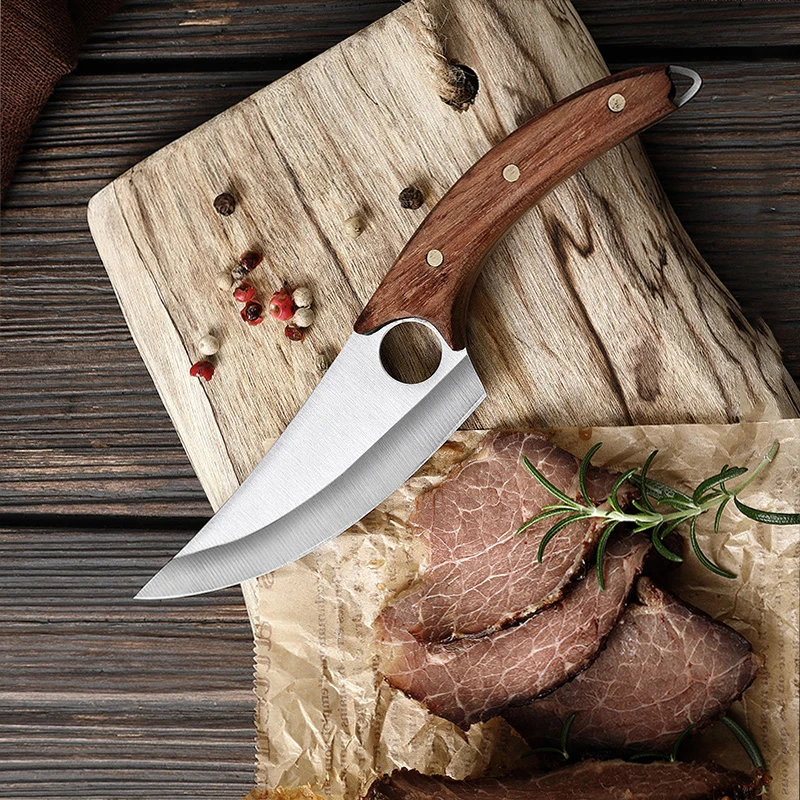 Solid Wood Handle Stainless Steel Meat and Fish Carving Knife for Precise Kitchen Cutting