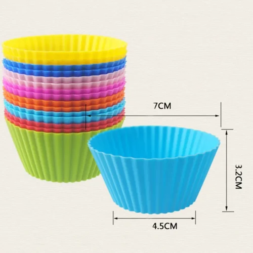 Set of 12 Colorful Silicone Cake Cup Liners – Perfect Muffin and Cupcake Baking Molds
