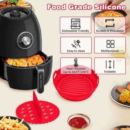 Round Silicone Air Fryer Basket Plate - Reusable Air Fryer Tool for Baking and Cooking
