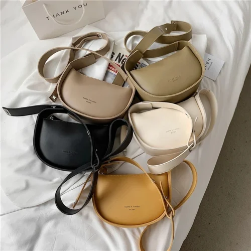 Semicircle Saddle Shoulder Bag - Adjustable Wide-Strap Crossbody Bag