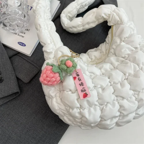 Quilted Nylon Shoulder Bag - Lightweight Candy Color Tote for Women
