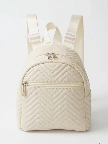 Classic Quilted Leather Backpack /Beige Fashion Simplicity for Travel and Shopping Adventures