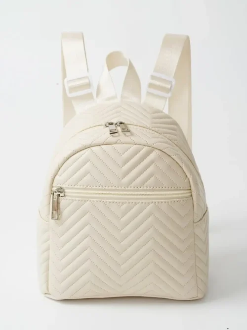 Classic Quilted Leather Backpack – Beige Mini Bag for Travel and Shopping
