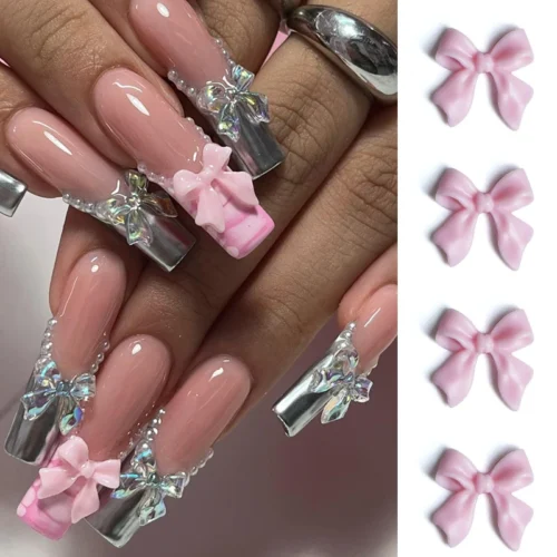 50pcs 3D Pink Bow Nail Art Charms - Decorations for Manicure