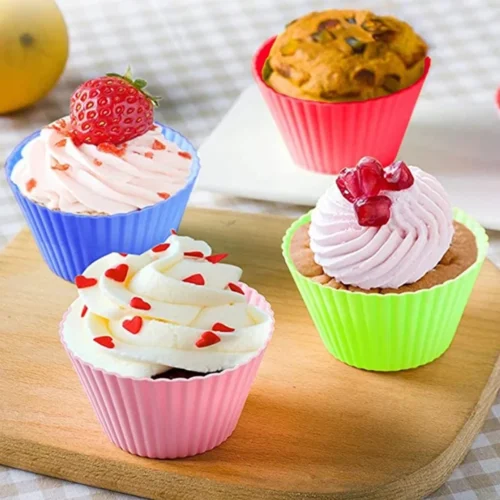 Set of 12 Colorful Silicone Cake Cup Liners – Perfect Muffin and Cupcake Baking Molds