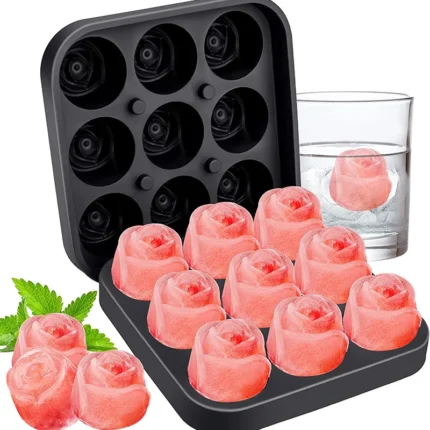 3D Rose Ice Molds 1.3 Inch / Small Ice Cube Trays to Make 9 Giant Cute Flower-Shaped Ice Cubes - Silicone Rubber Fun Big Ice Ball Maker
