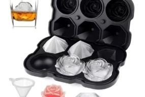 Diamond-Shaped Rose Ice Cube Mold for Whisky and Wine: Cool Down with a Reusable Ice Cubes Tray Mold for Freezer, Complete with Lid
