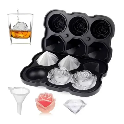 Diamond-Shaped Rose Ice Cube Mold for Whisky and Wine: Cool Down with a Reusable Ice Cubes Tray Mold for Freezer, Complete with Lid