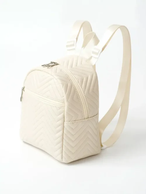Classic Quilted Leather Backpack – Beige Mini Bag for Travel and Shopping