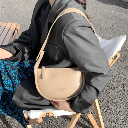 Semicircle Saddle Shoulder Bag - Adjustable Wide-Strap Crossbody Bag