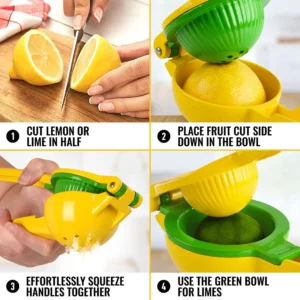 2 in 1 Metal Hand Press Juicer: Fresh Orange, Citrus, Lime, and Lemon Squeezer - Portable Manual Juicer for Fresh Fruit Juice Extraction