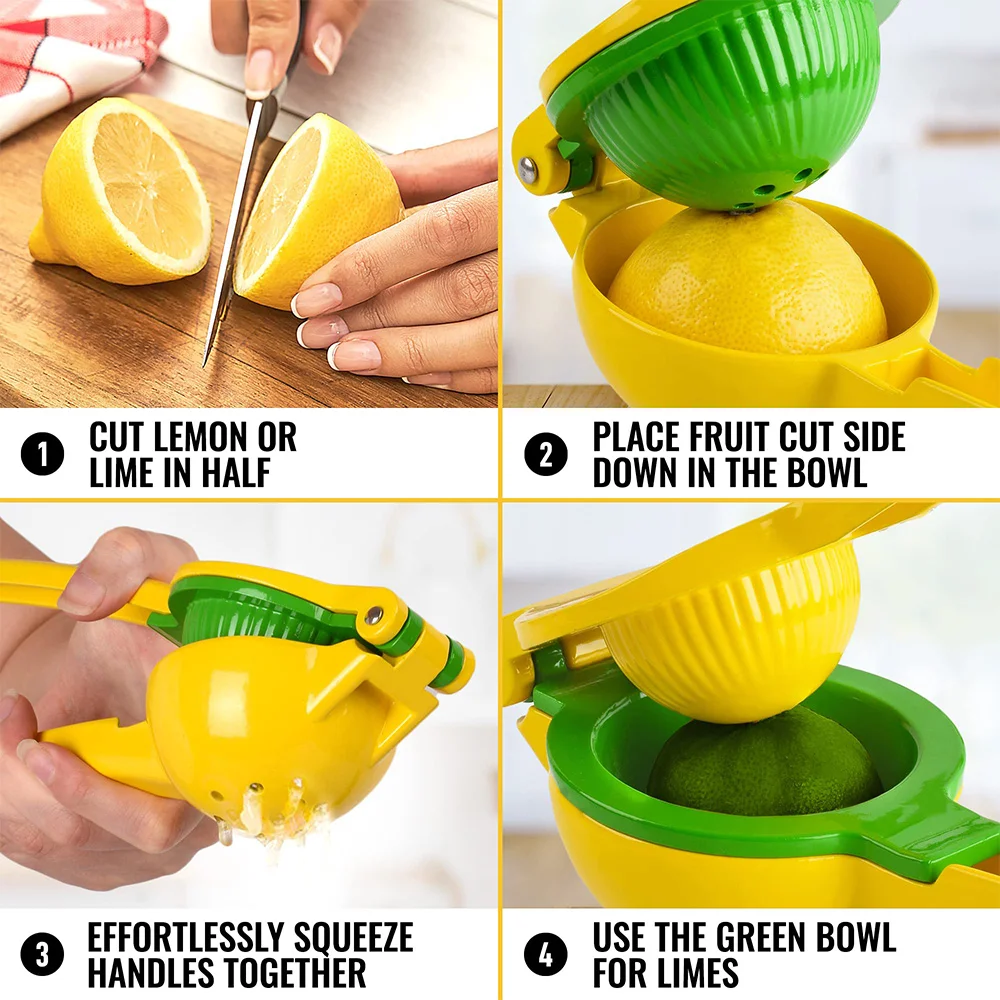 2 in 1 Metal Hand Press Juicer: Fresh Orange, Citrus, Lime, and Lemon Squeezer - Portable Manual Juicer for Fresh Fruit Juice Extraction