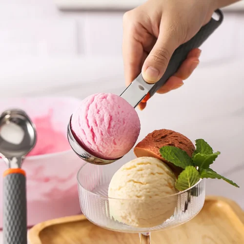 Stainless Steel Ice Cream Scoop with Silicone Handle | Durable Dessert Tool