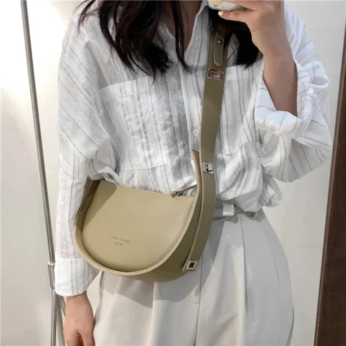 Semicircle Saddle Shoulder Bag - Adjustable Wide-Strap Crossbody Bag