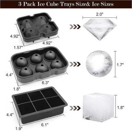 Large Silicone Ice Cube Trays with Lids - Reusable Ice Mold, Ball, and Diamond Ice Mold Set