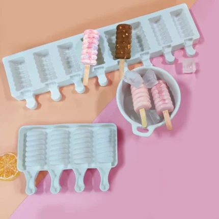 Silicone Popsicle Molds - Create Delicious Ice Cream Treats and Ice Cubes with 4 or 8 Cavity Screw Thread Design - Perfect for Summer Desserts and Cold Drinks