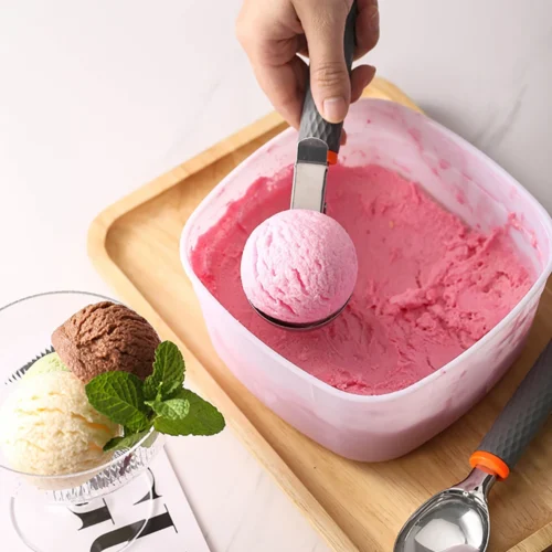 Stainless Steel Ice Cream Scoop with Silicone Handle | Durable Dessert Tool