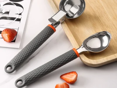 Stainless Steel Ice Cream Scoop with Silicone Handle | Durable Dessert Tool