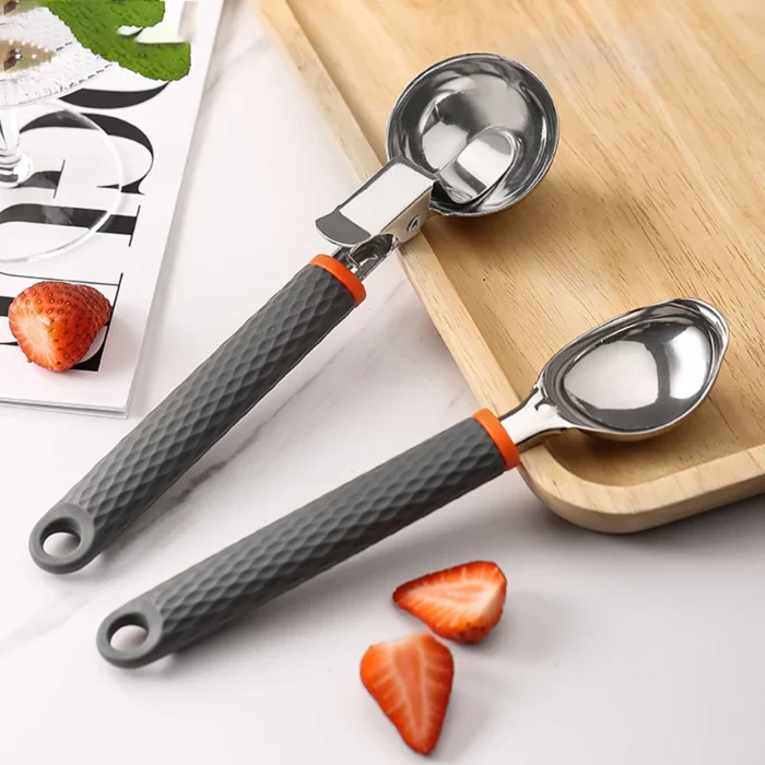 Stainless Steel Ice Cream Spoon with Silicone Handle - Multi-functional Tool for Desserts and Fruits