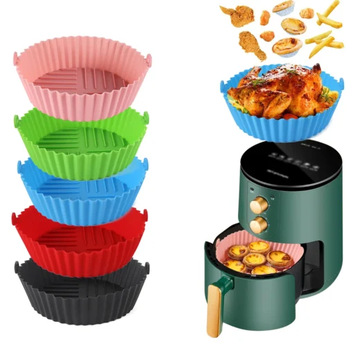 Food Grade Silicone Air Fryer Baking Tray – Foldable, Easy to Clean, High Temperature Resistant Mat