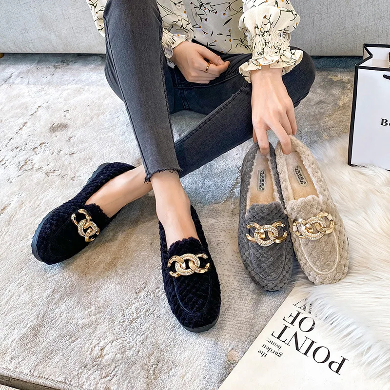 Trendy and Cozy Plush Flat Shoes / Perfect for Outdoor and Office Fashion /Large Sizes Available