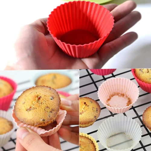 Set of 12 Colorful Silicone Cake Cup Liners – Perfect Muffin and Cupcake Baking Molds