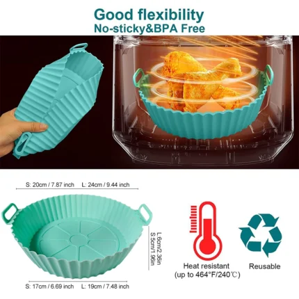 Silicone Air Fryer Baking Basket Liner - Round, Reusable Tray for Airfryers, Pizza, Fried Chicken, and More - Available in 24/20cm - Oven Grill Pan Mat Accessory