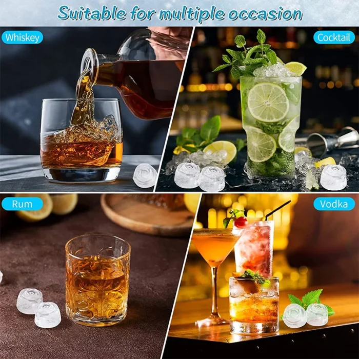 3D Rose Ice Molds 1.3 Inch / Small Ice Cube Trays to Make 9 Giant Cute Flower-Shaped Ice Cubes - Silicone Rubber Fun Big Ice Ball Maker