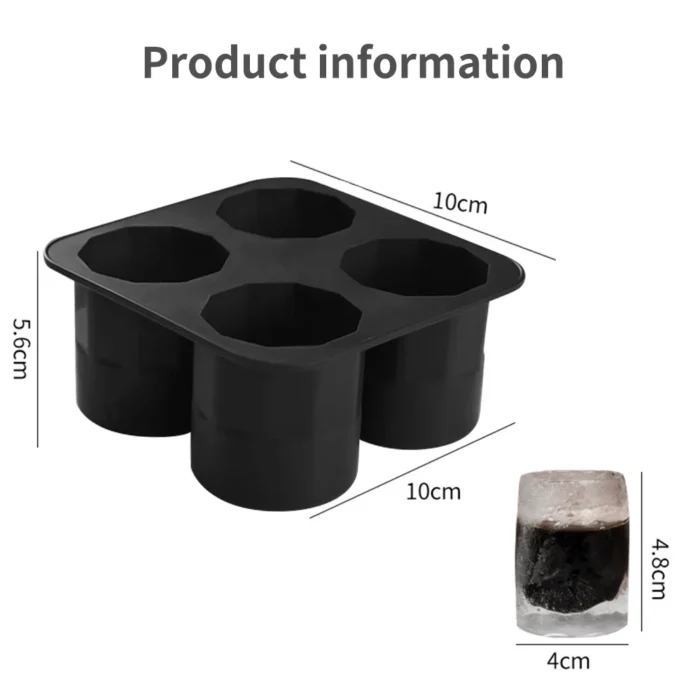 4-Holes Silicone Shot Glass Ice Molds / Reusable Whiskey Ice Cube Trays for Freezer - Food-Grade Ice Cup Tray Maker