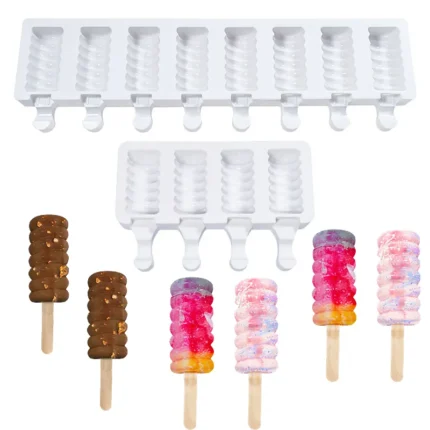 Silicone Popsicle Molds - Create Delicious Ice Cream Treats and Ice Cubes with 4 or 8 Cavity Screw Thread Design - Perfect for Summer Desserts and Cold Drinks