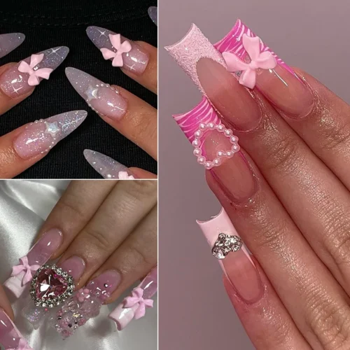 50pcs 3D Pink Bow Nail Art Charms - Decorations for Manicure