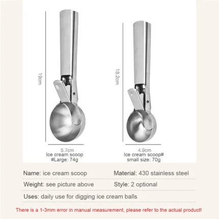 Versatile Stainless Steel Scoop - Perfect for Ice Cream and Fruit - Essential Kitchen Tool