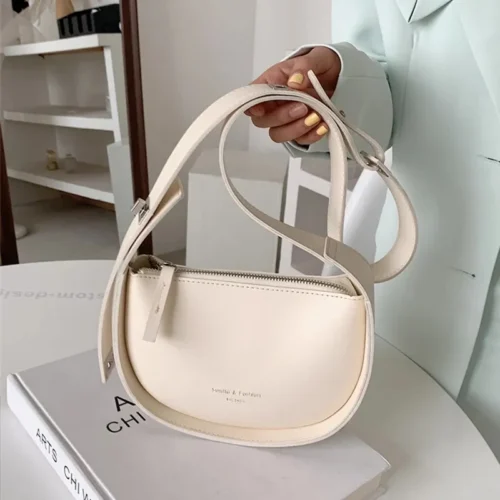 Semicircle Saddle Shoulder Bag - Adjustable Wide-Strap Crossbody Bag