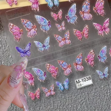 5D Embossed Butterfly Nail Art Stickers: Self-Adhesive Butterfly Wing Nail Art Decals for DIY - Nail Art Supplies Perfect for Women and Girls