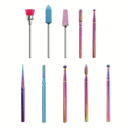 Stainless Steel Nail Tools - 10 Drill Bits for Manicure