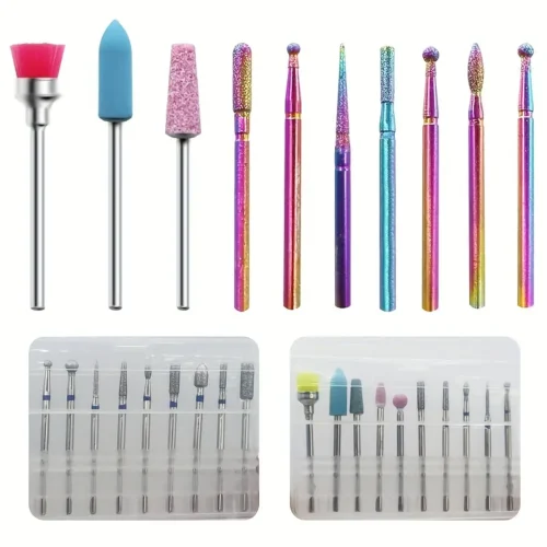 Stainless Steel Nail Tools - 10 Drill Bits for Manicure