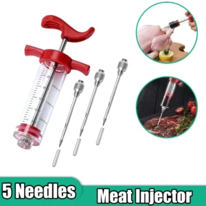 Flavor Needle BBQ Meat Syringe - Marinade Injector for Pork, Steak, and Meat Sauces - Includes 3 Stainless Steel Needles