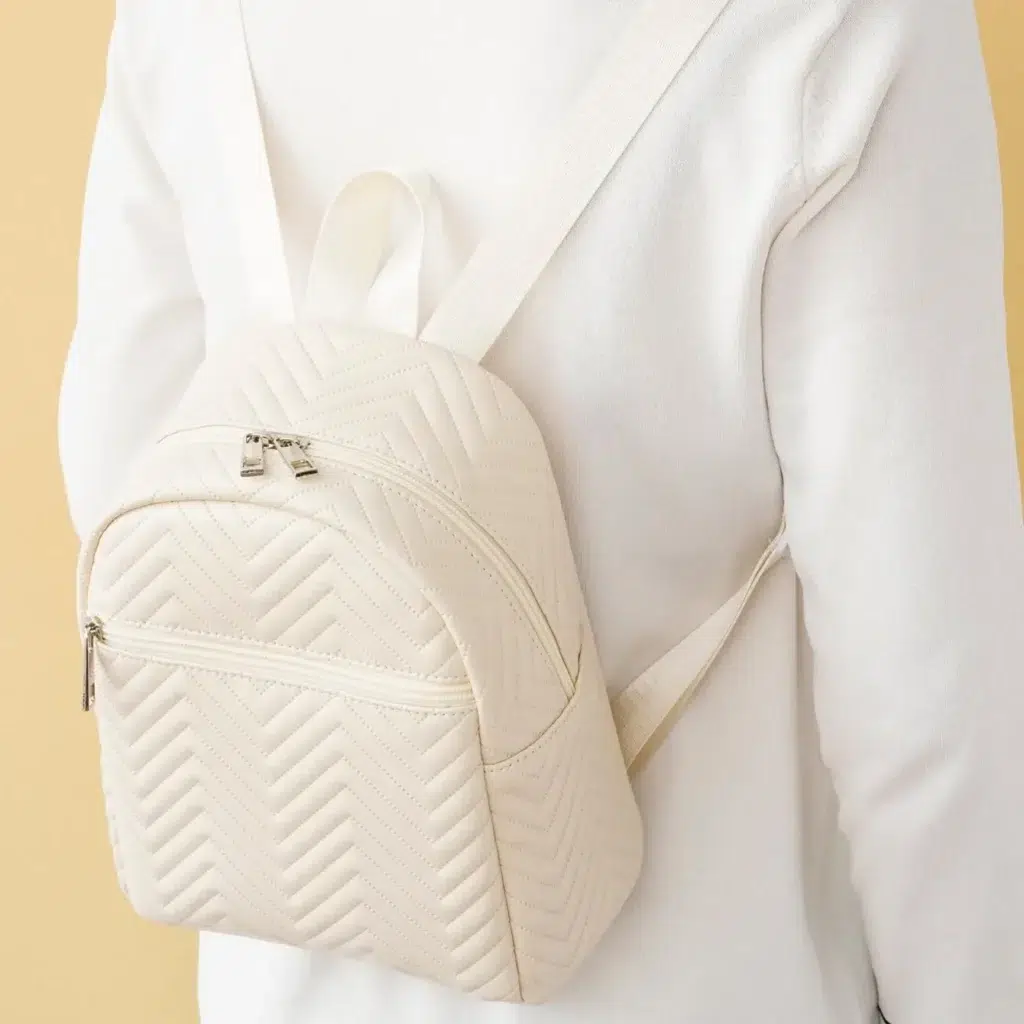 Classic Quilted Leather Backpack /Beige Fashion Simplicity for Travel and Shopping Adventures