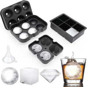 Large Silicone Ice Cube Trays with Lids - Reusable Ice Mold, Ball, and Diamond Ice Mold Set