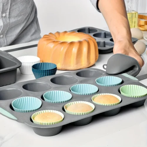 Heat-Resistant Silicone Bakeware Set – Loaf, Bread, Muffin, Donut, and Cake Trays for Oven Baking