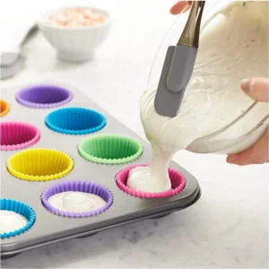 Set of 12 Colorful Silicone Cake Cup Liners - Round Muffin Cupcake Baking Molds for Your Kitchen Bakeware and Pastry Creations