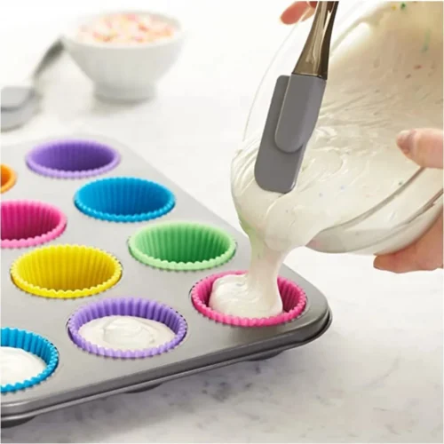 Set of 12 Colorful Silicone Cake Cup Liners – Perfect Muffin and Cupcake Baking Molds