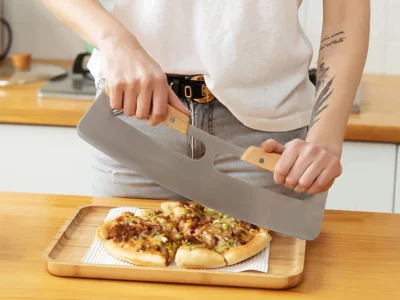 Large Stainless Steel Pizza Cutter - 14-Inch Rocker Blade with Cover for Effortless Slicing